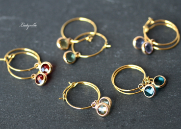 Creolen vergoldete Ohrringe / Himmlische Ohrringe / besonderer Schmuck / Geschenk für Sie / Geburtsstein / Personalisiertes Geschenk